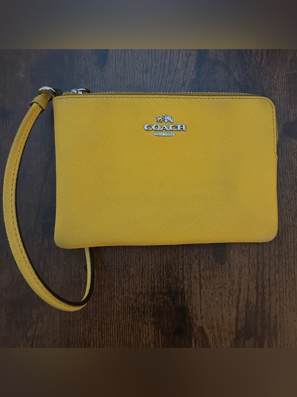 COACH Yellow Leather Wristlet with Logo Accent